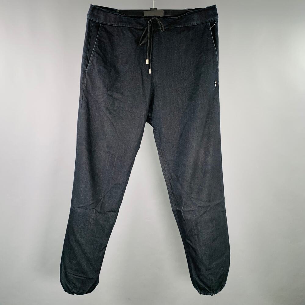 M The Benji Black Overdyed Indigo Rayon Cotton Drawstring Casual Pants